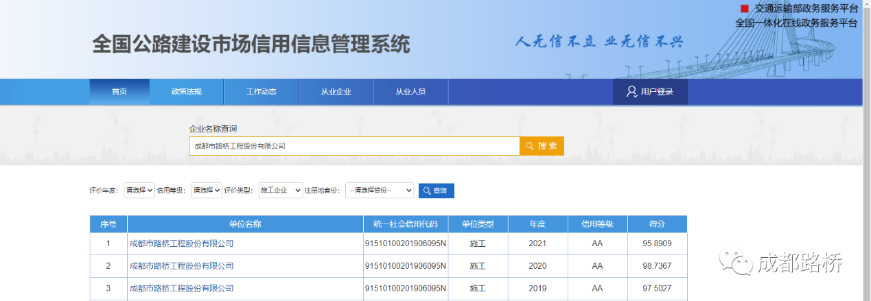 公司再次榮獲2021年度全國(guó)公路市場(chǎng)信用評(píng)價(jià) 最高等級(jí)“AA級(jí)”